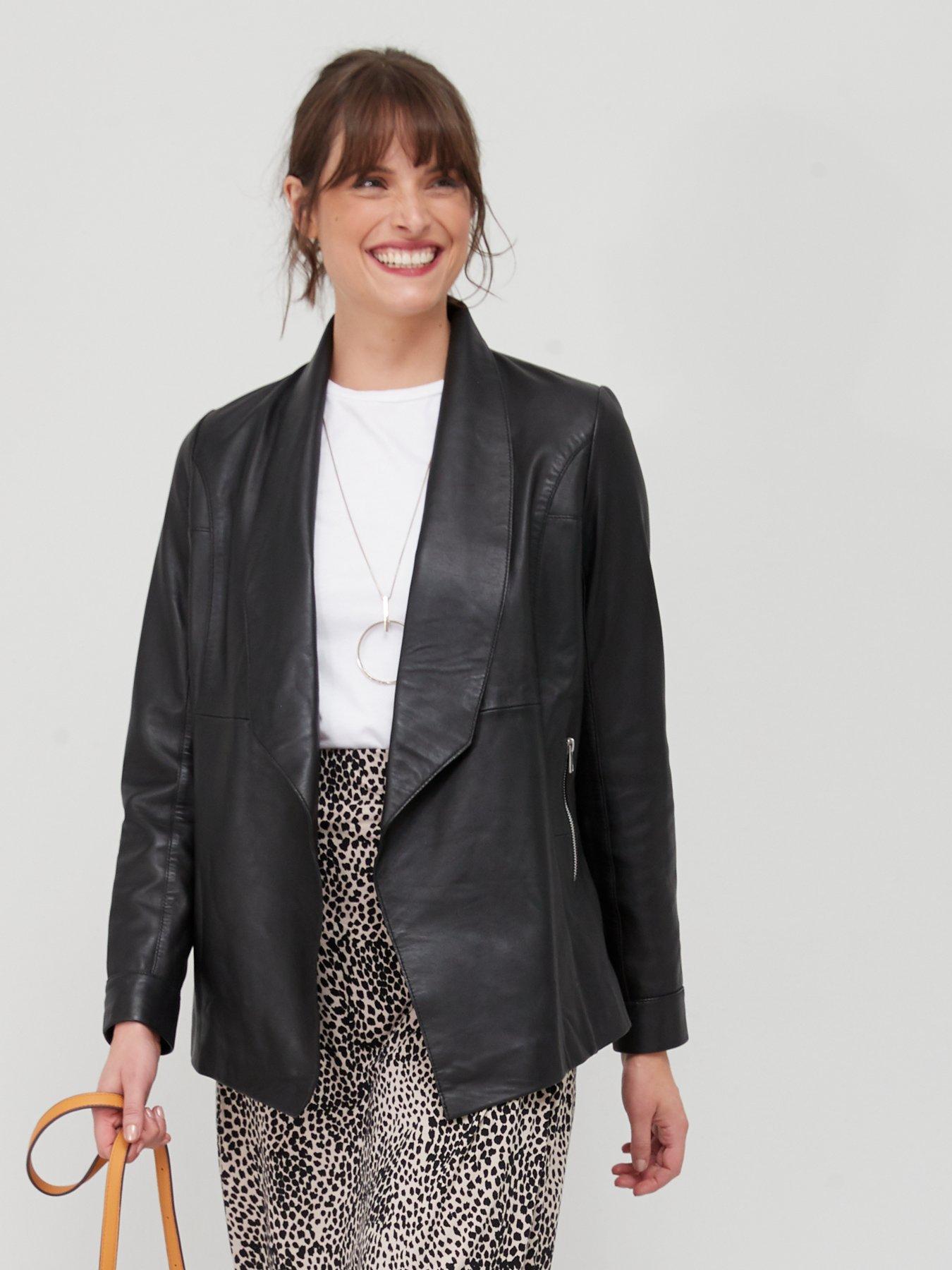 Fig Basil Leather Waterfall Jacket Black