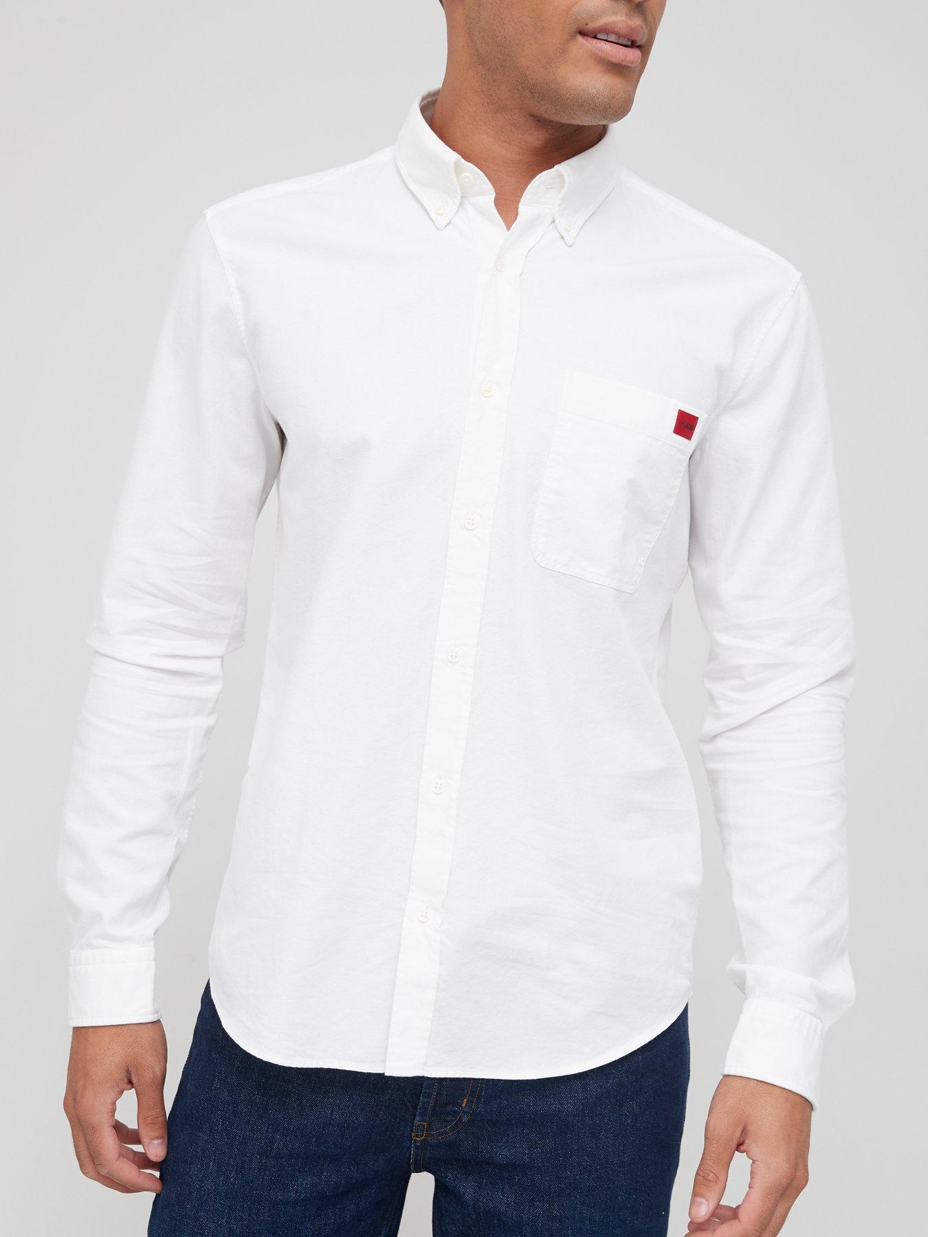 Men Evito Red Patch Logo Oxford Shirt - White