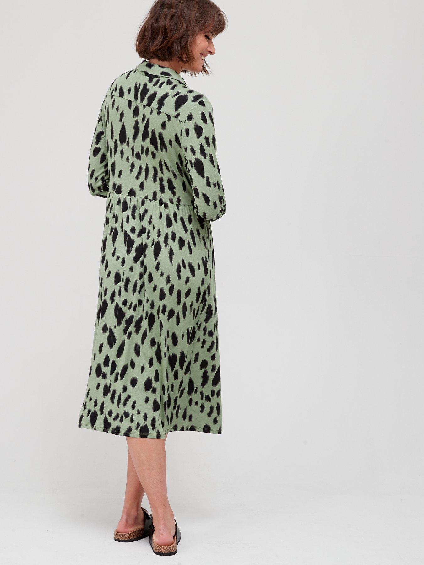 Fig & Basil Blurred Spot Jersey Midi Dress Khaki very.co.uk