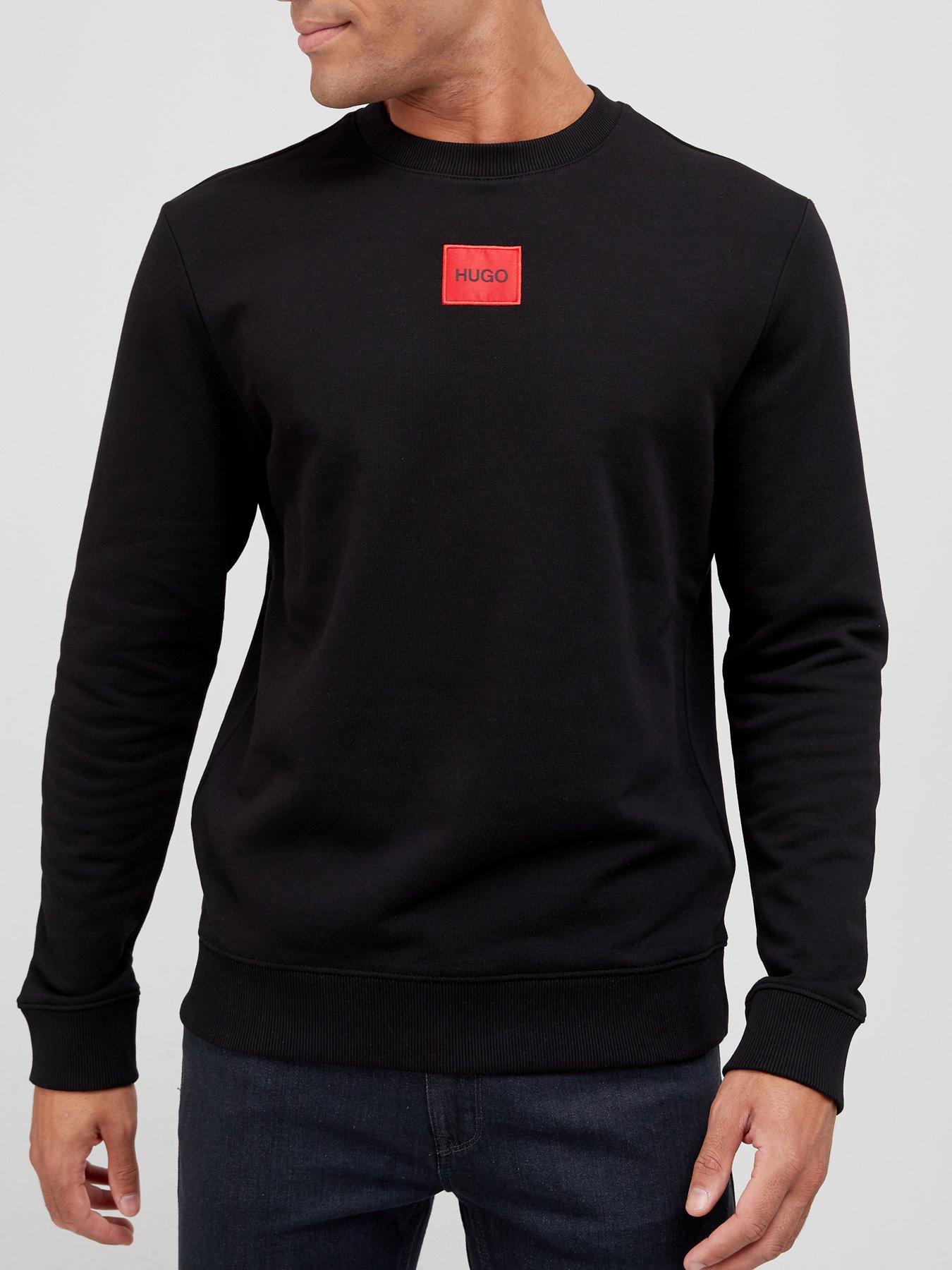 HUGO Diragol Red Patch Logo Crew Sweat - Black
