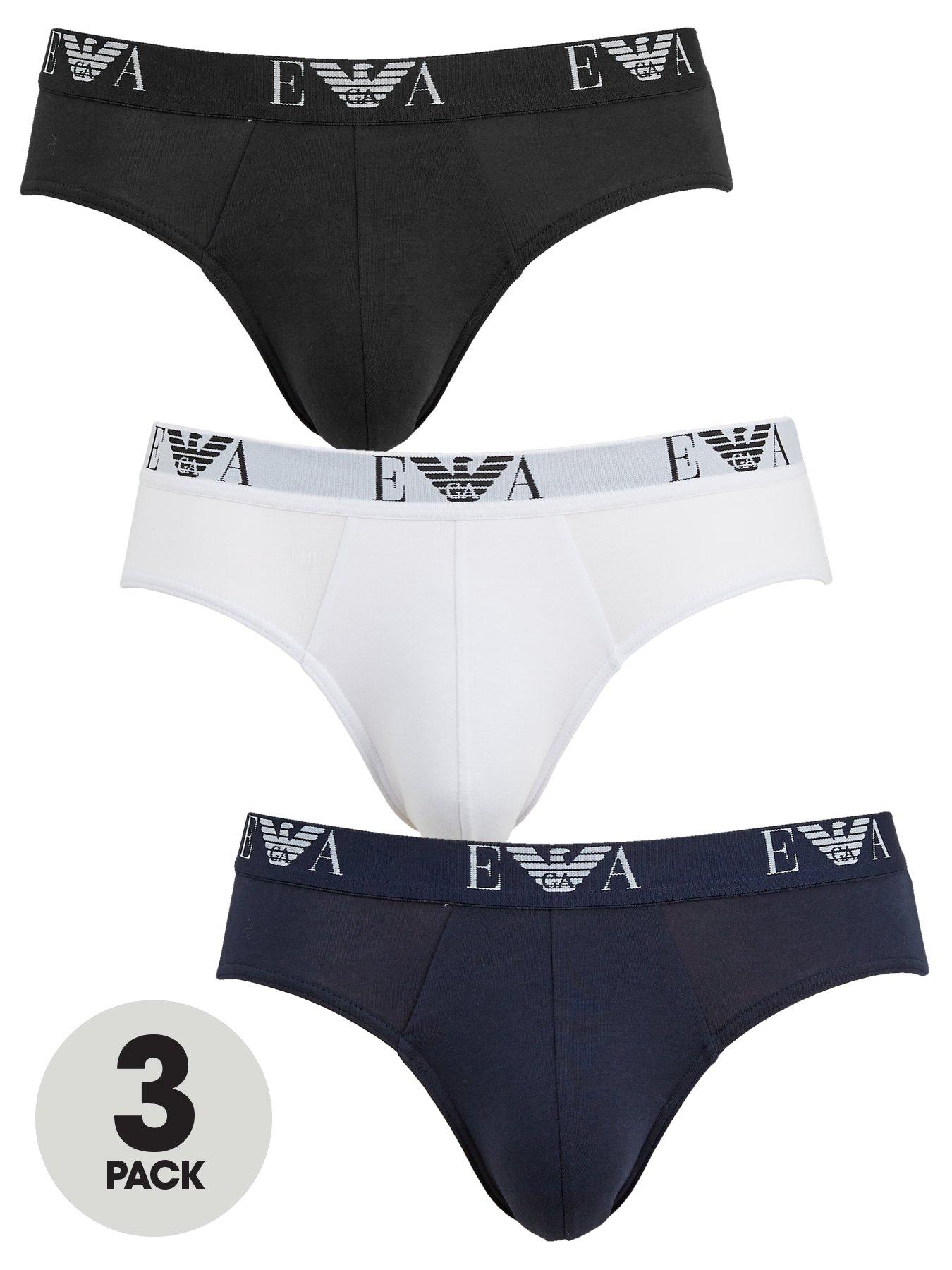 undefined EA Waistband Stretch Cotton Briefs (3 Pack) - Black/Navy/White