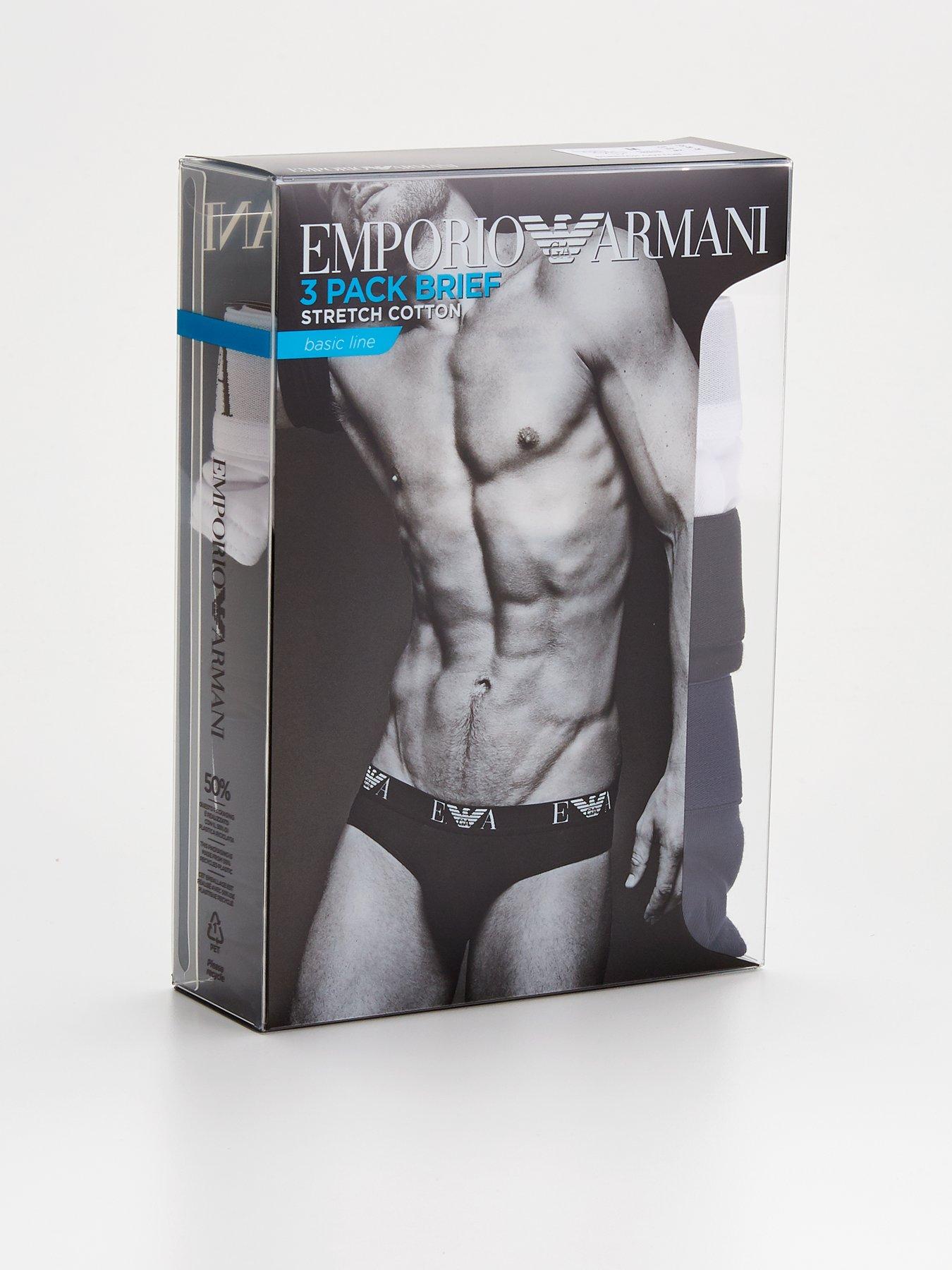 Emporio Armani Men's Stretch Cotton Boxer Brief, Black, Small at