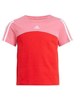 adidas-junior-girls-colour-block-tee-red-pink