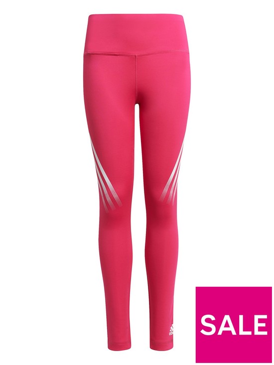front image of adidas-junior-girls-believe-this-3-stripesnbsptight-pinkwhite