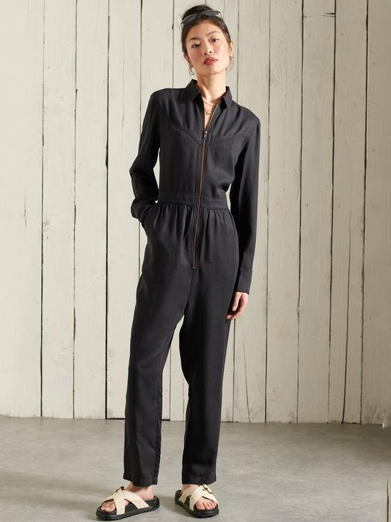 front image of superdry-western-jumpsuit-washed-black