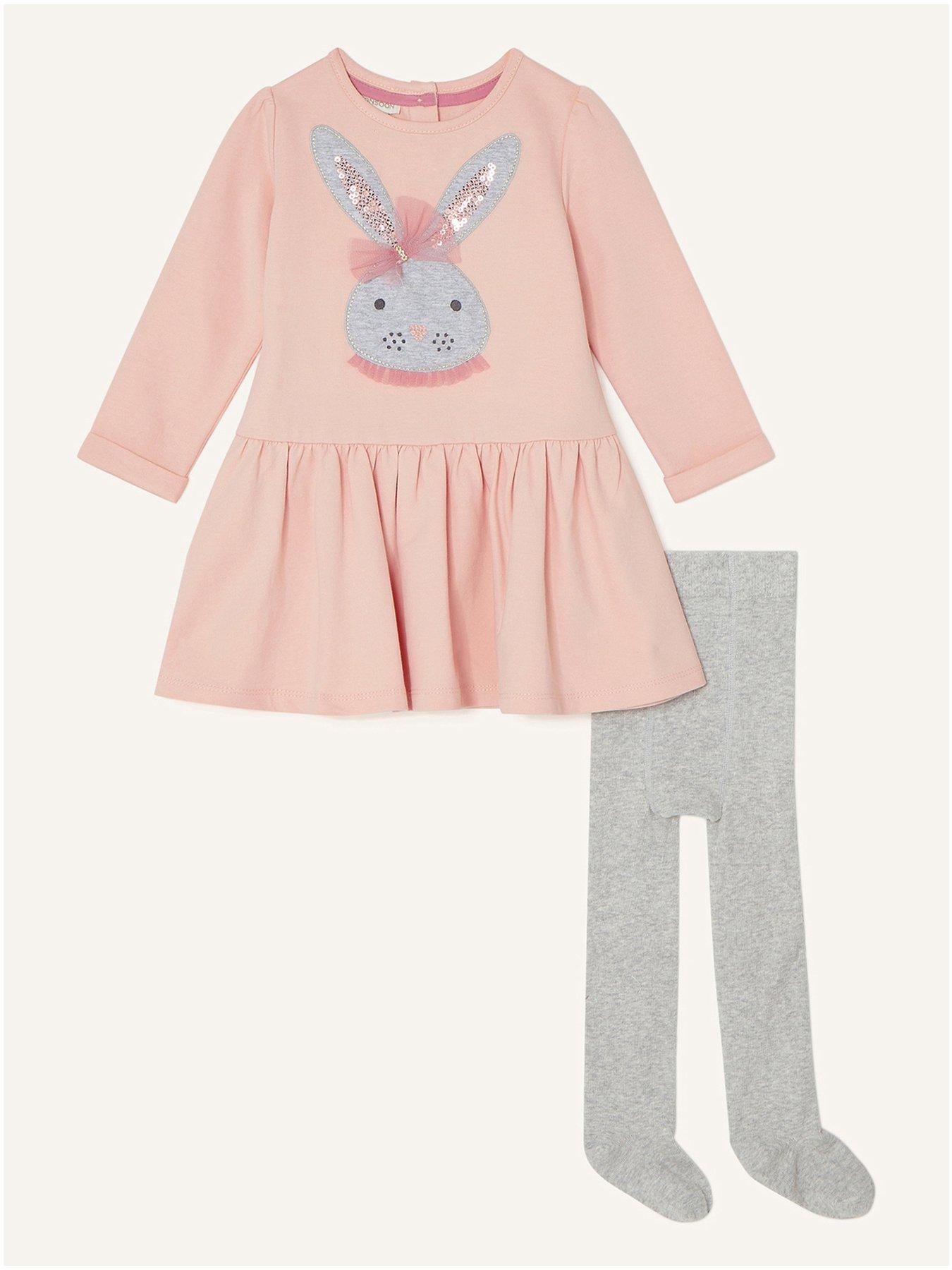 Baby Clothes Baby Girls Bunny Face Sweat Dress And Tights - Pink