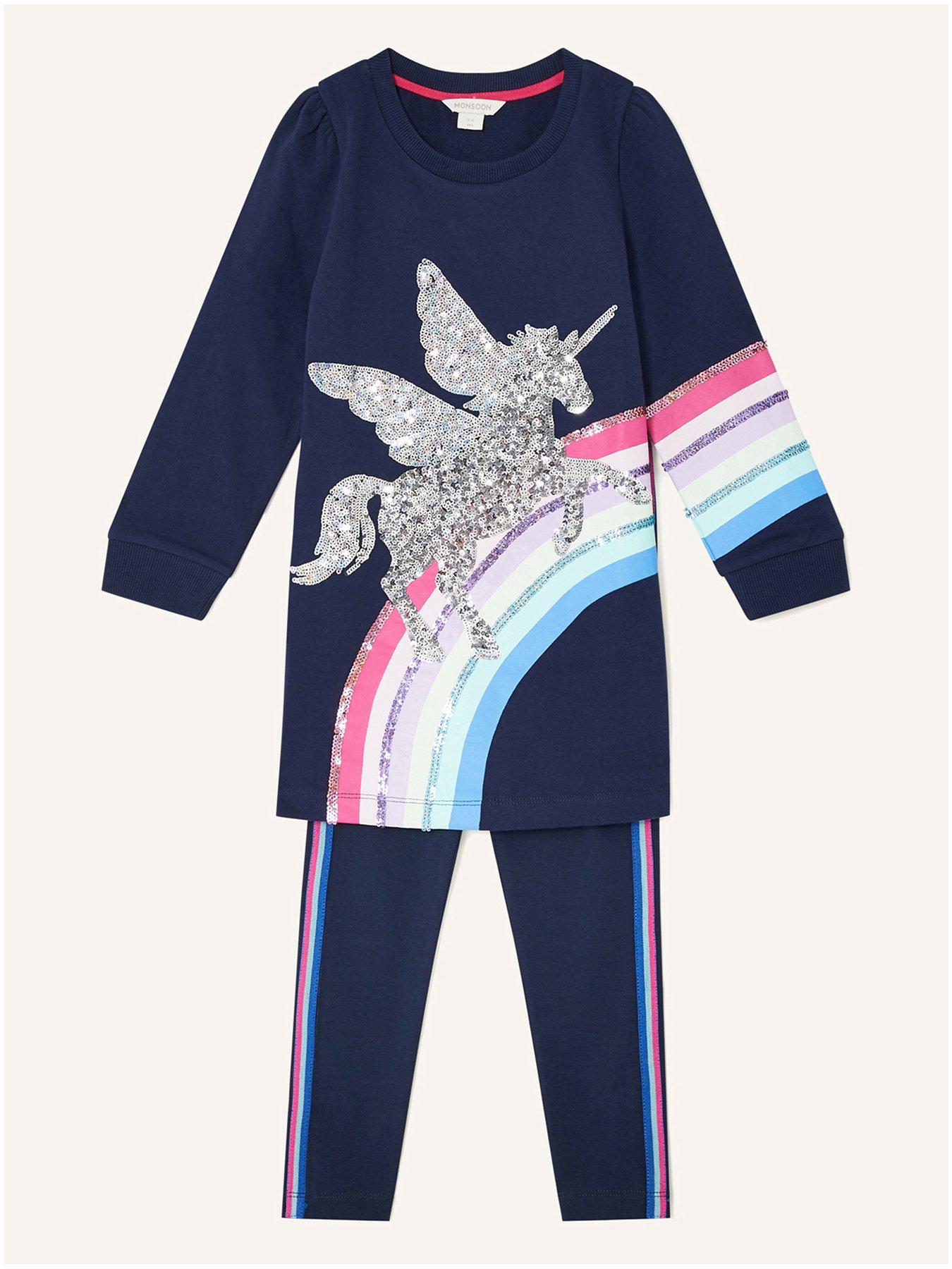  Girls Pegasus Rainbow Sweat Dress & Legging Set - Navy