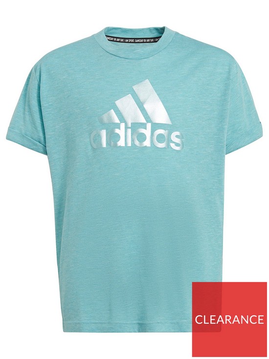 front image of adidas-junior-girls-badge-of-sport-t-shirt-blue