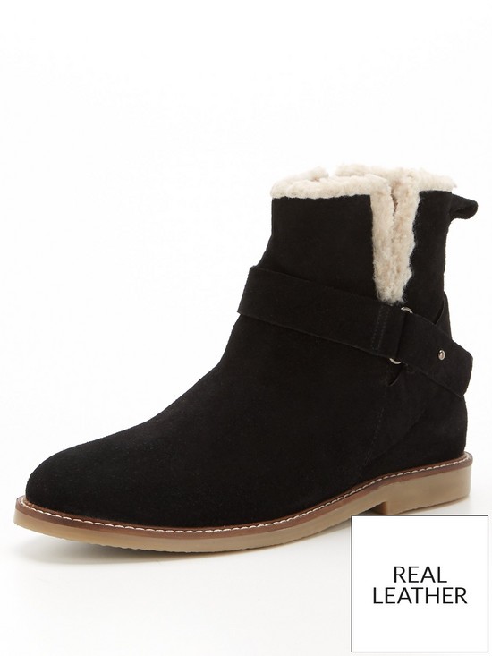 front image of v-by-very-real-suede-ankle-boot-with-faux-fur-lining-black