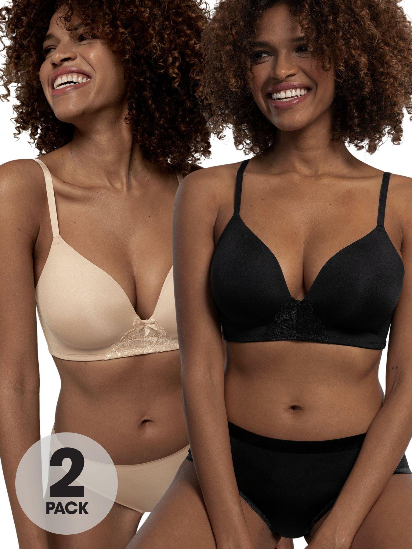 undefined 2 Pack Michelle Light Padded Soft Non Wired Bra - Black Beige
