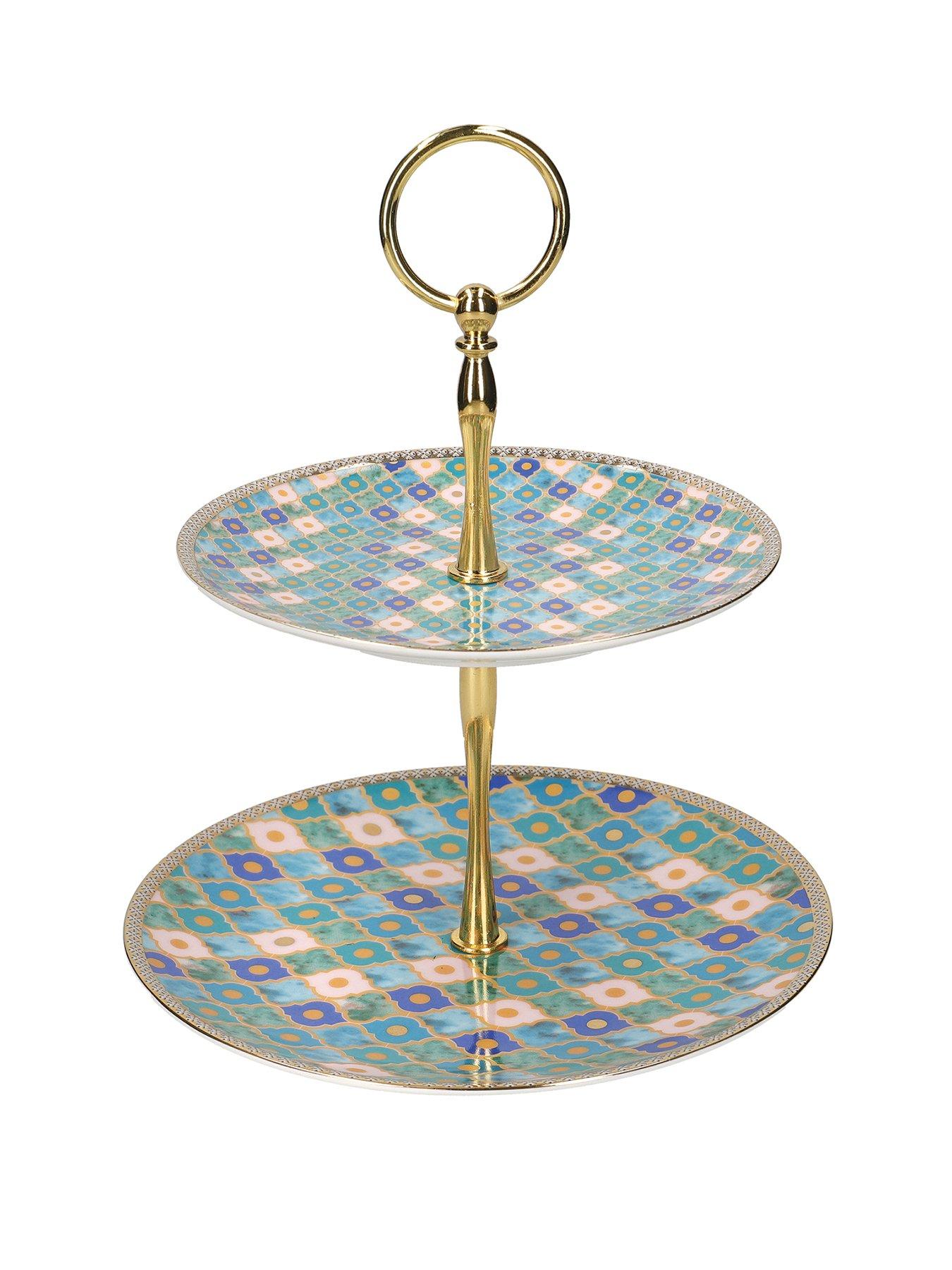 Product photograph of Maxwell Williams Kasbah Porcelain Two-tier Cake Stand In Mint from very.co.uk