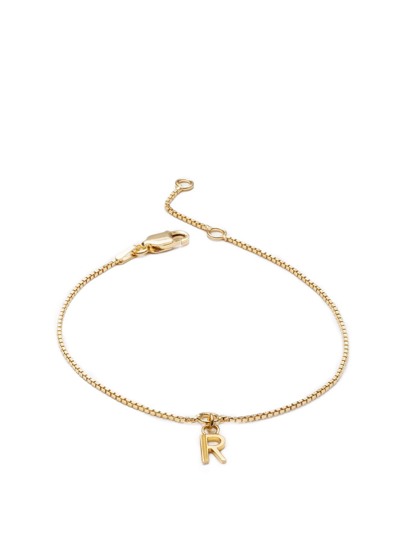 Product photograph of Rachel Jackson Mini Initial Charm Chain Bracelet - Gold from very.co.uk
