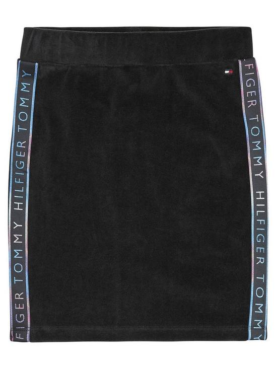 front image of tommy-hilfiger-girls-tape-skirt-black