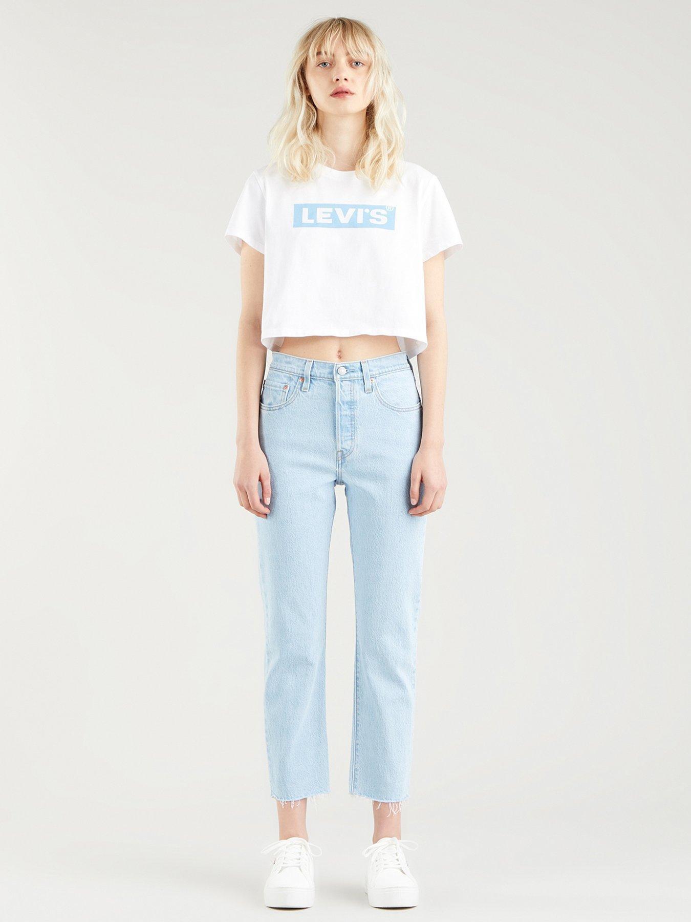 Levi's 501 Crop High Waist Straight Leg Jean - Light Blue