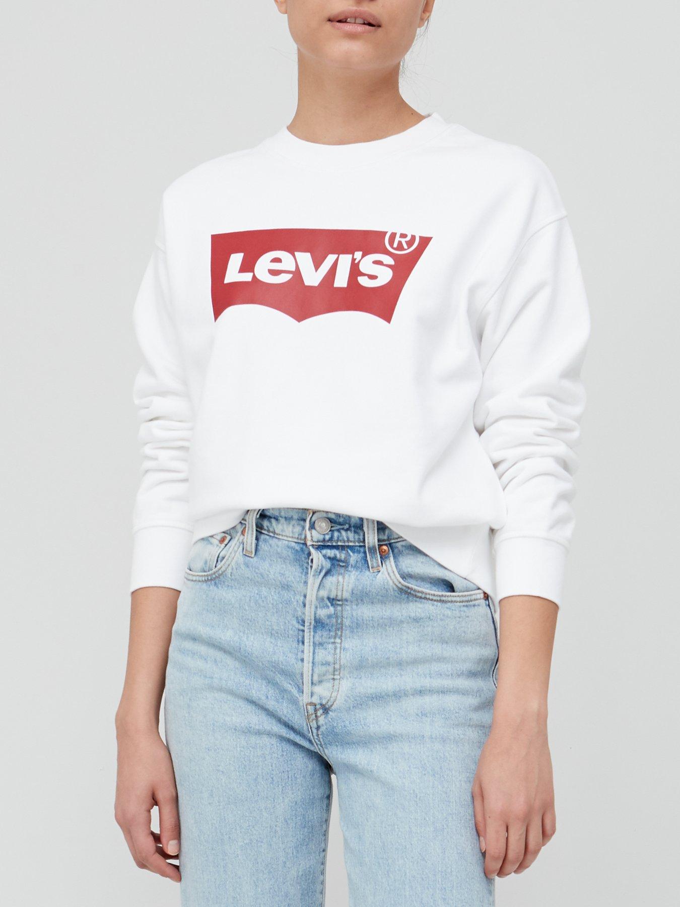 Levi's 100% Cotton Batwing Logo Standard Crew Neck Jumper - White |  