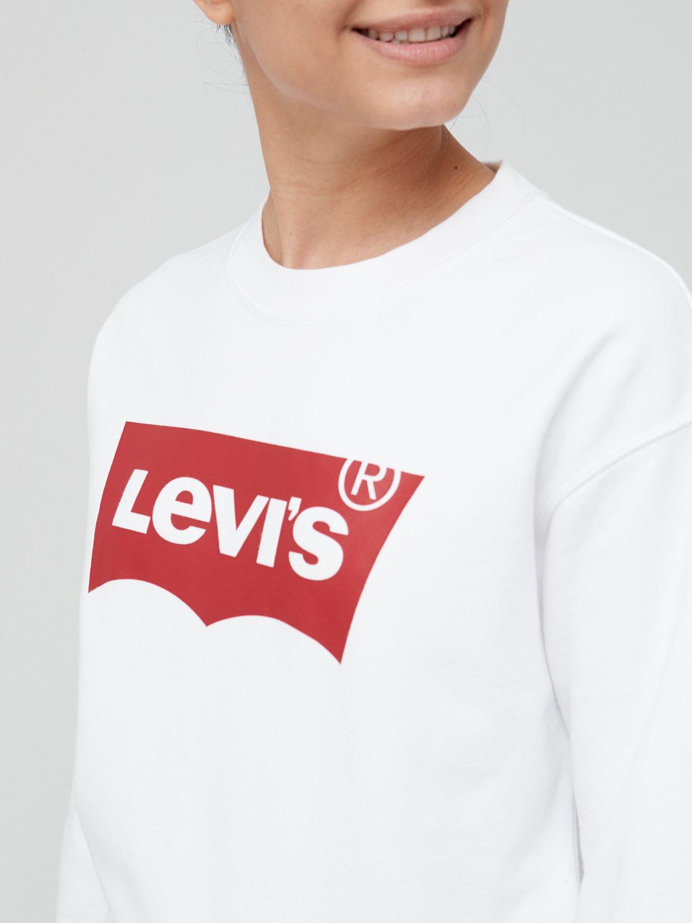 Levi s 100 Cotton Batwing Logo Standard Crew Neck Jumper White Very