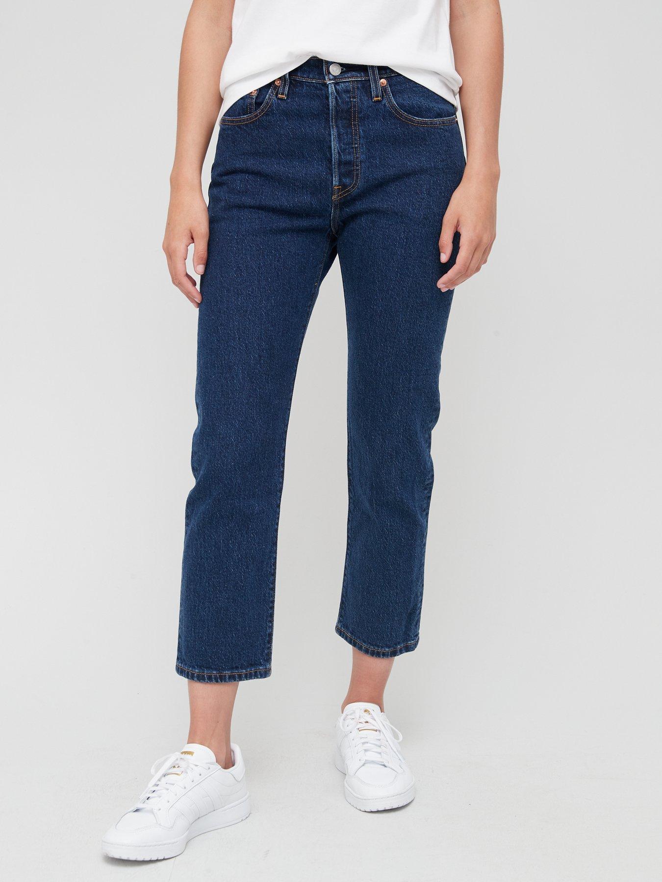 Levi's 501 Crop High Waist Straight Leg Jean - Dark Blue 