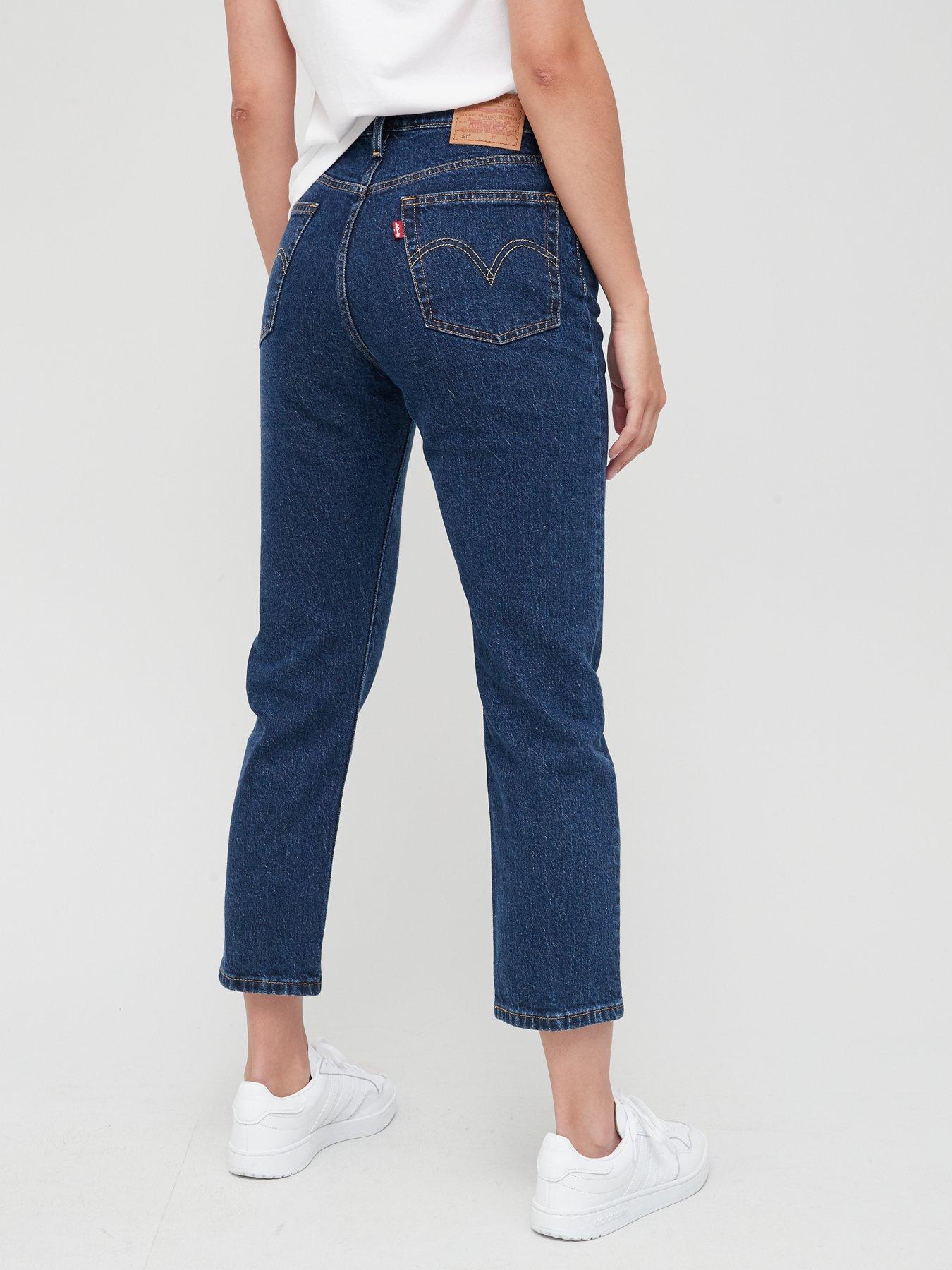 Levi's 501 Crop High Waist Straight Leg Jean - Dark Blue 