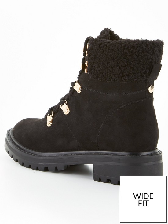stillFront image of v-by-very-wide-fit-faux-fur-lace-up-boot-black
