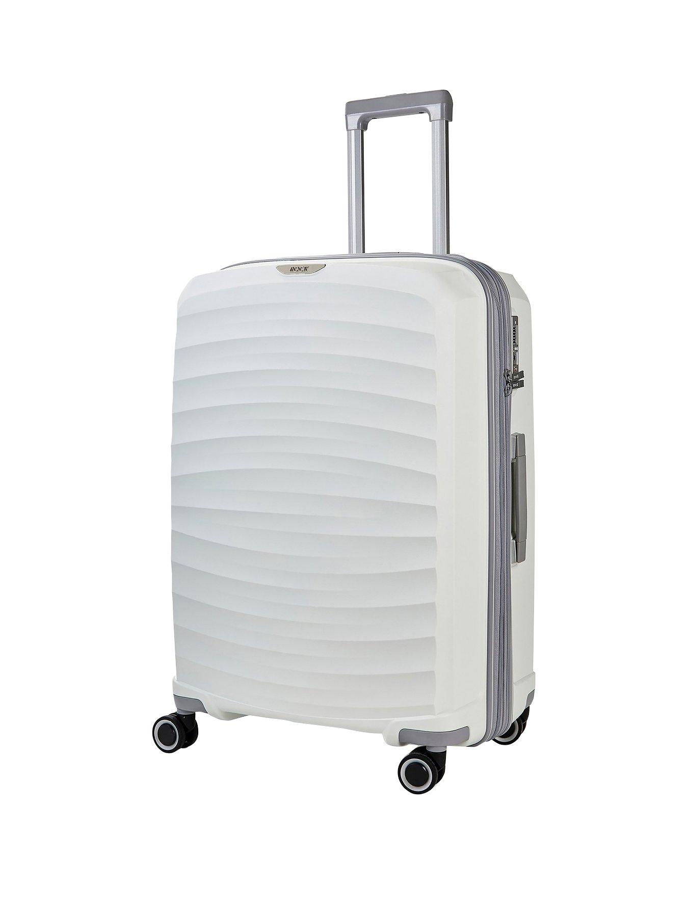 medium white suitcase