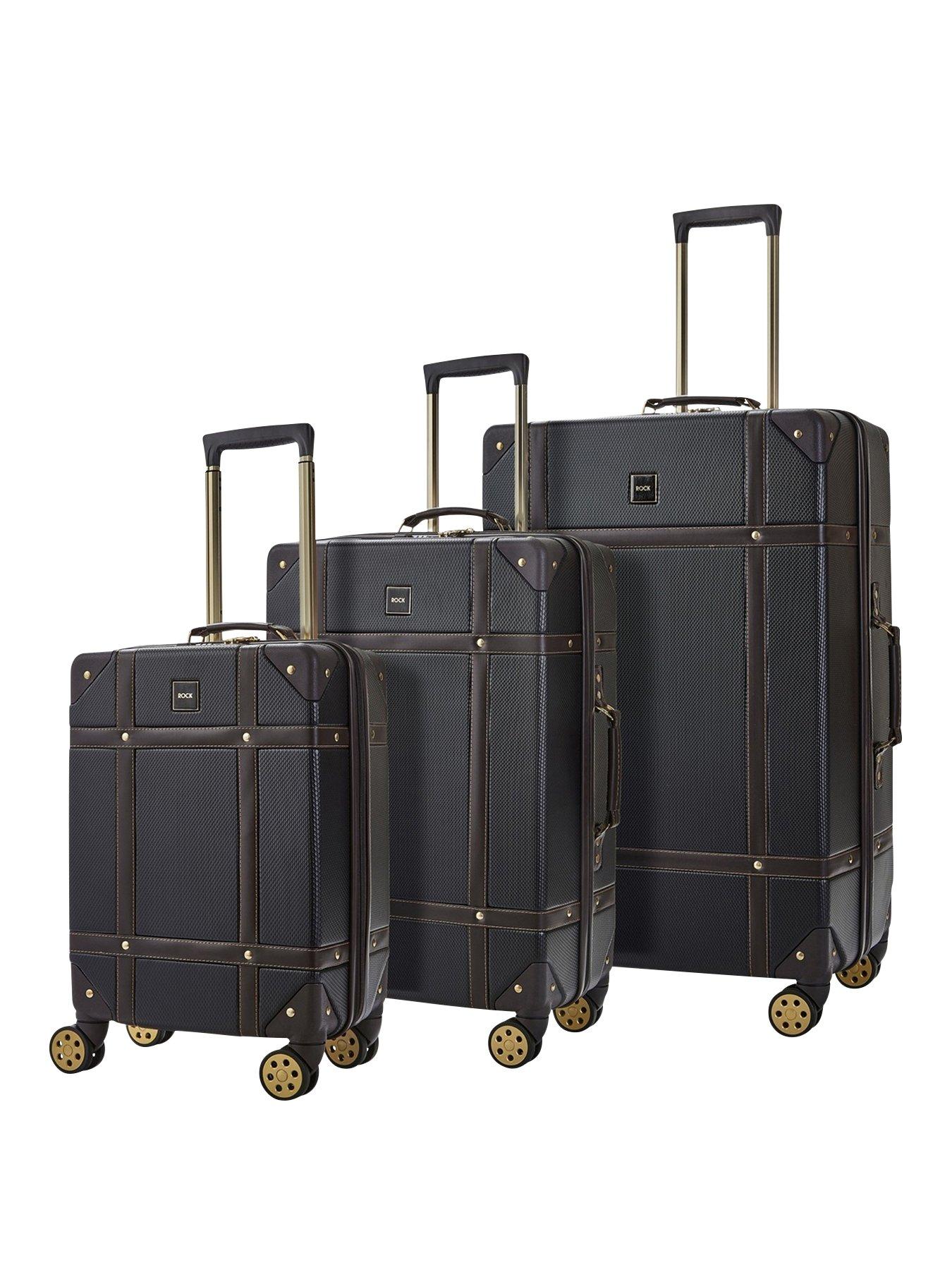 Rock Luggage Vintage 8-Wheel Suitcases 3 piece Set - Black | very.co.uk
