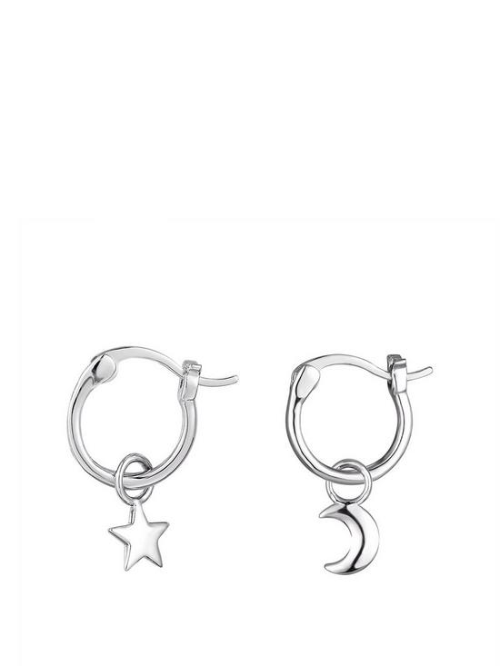 front image of the-love-silver-collection-sterling-silver-moon-star-huggie-hoop-earrings