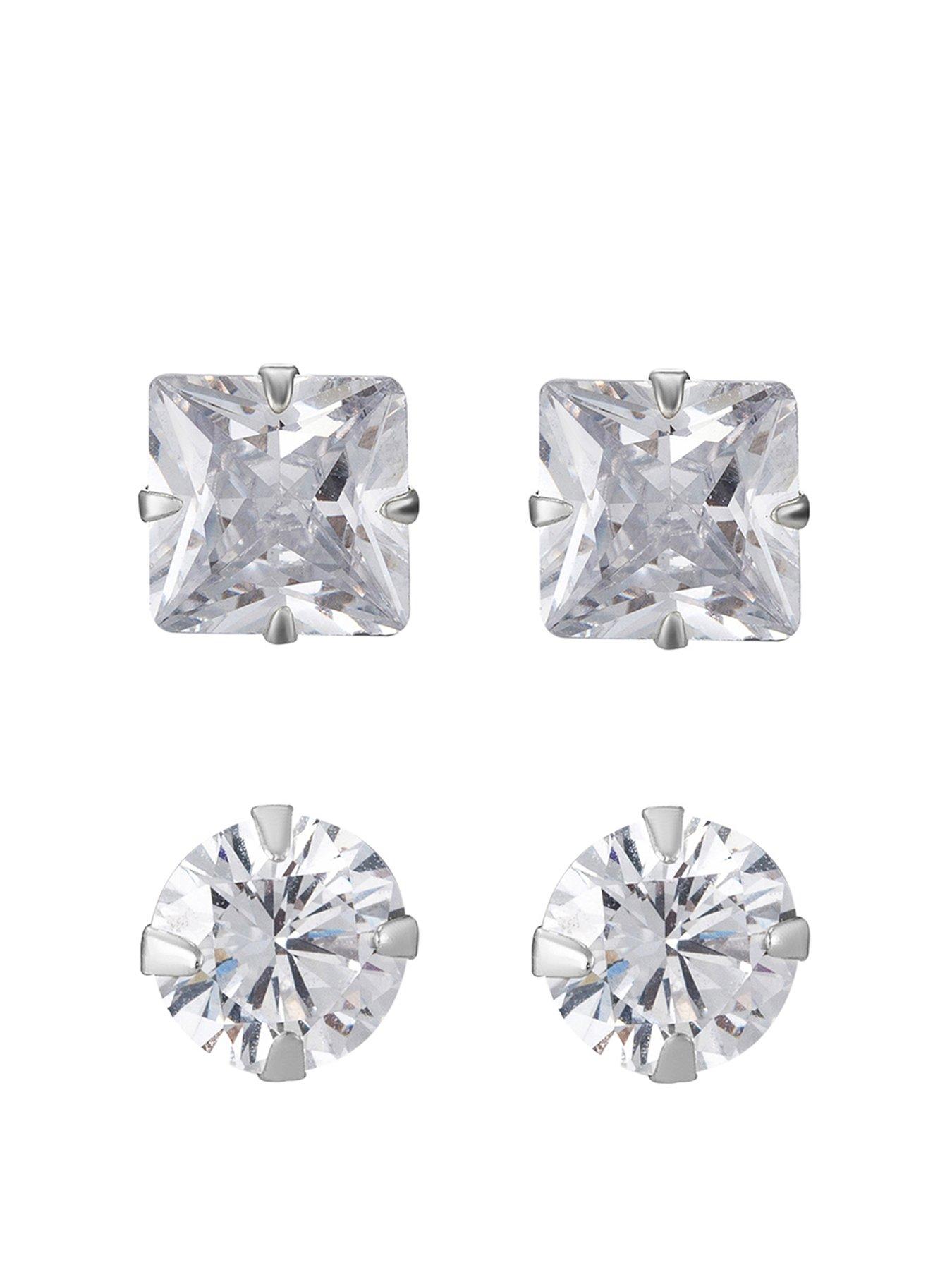 The Love Collection 9ct White Gold Set Of Two 5mm Cubic Zirconia Stud Earrings