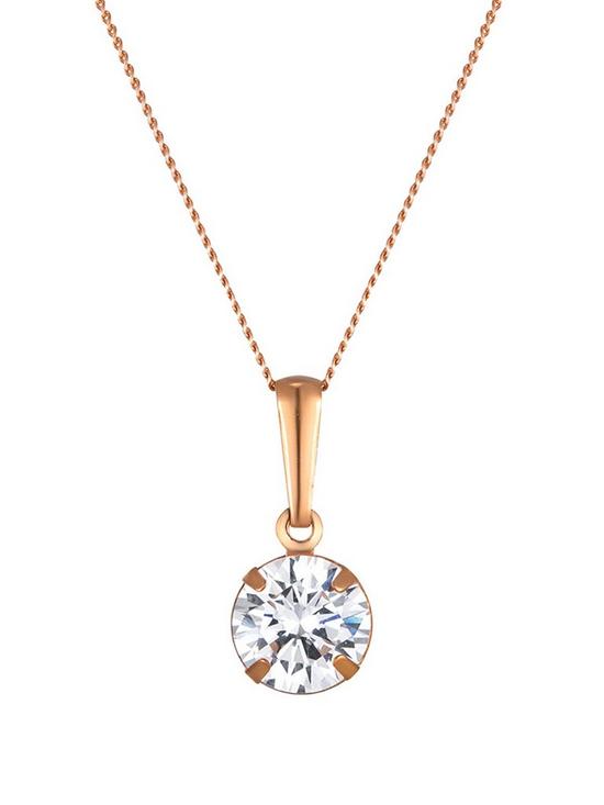 front image of love-gold-9ct-rose-gold-6mm-cubic-zirconia-solitaire-pendant-necklace