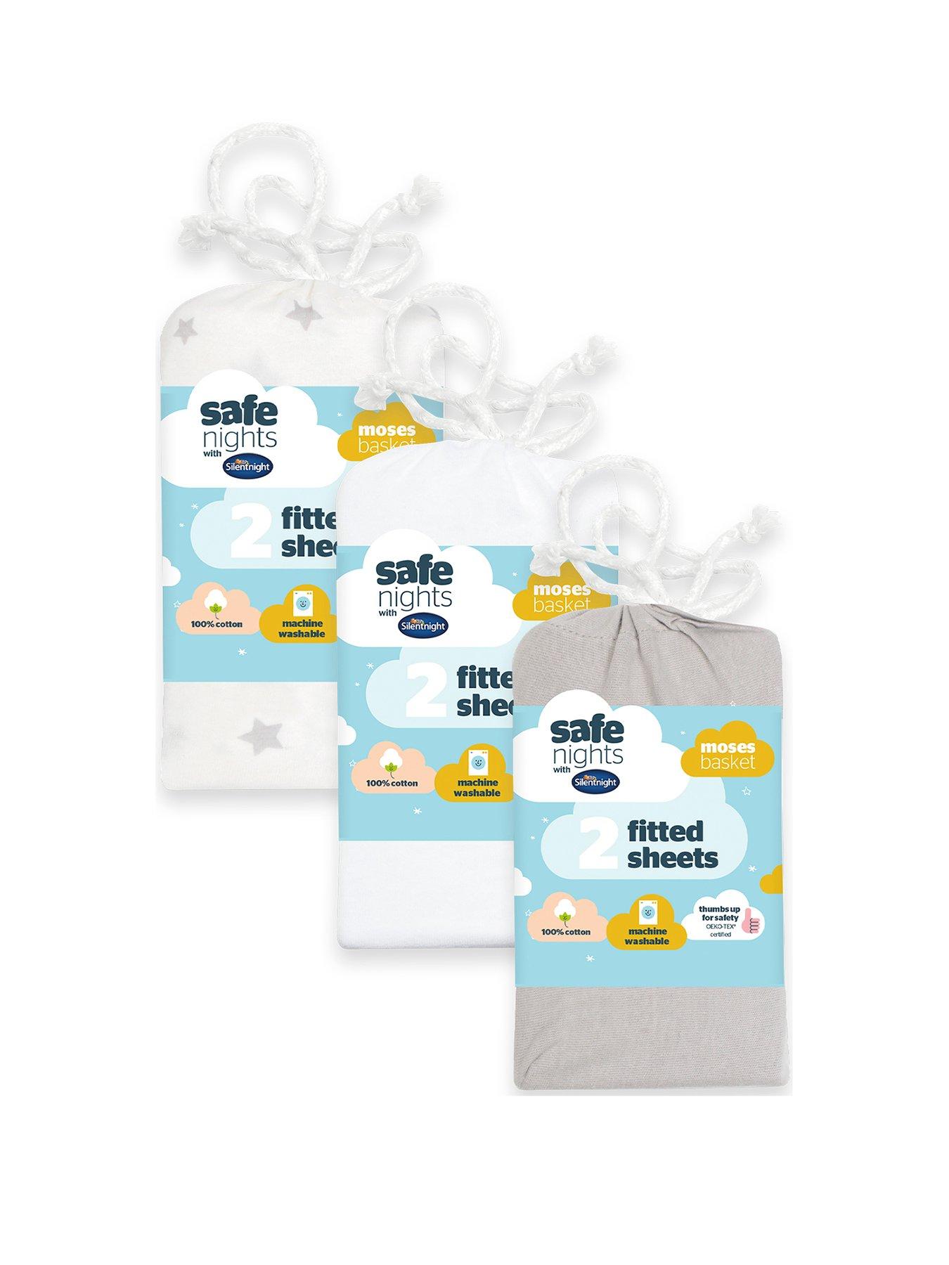 Silentnight Safe Nights 6 x Pack 100% Cotton Moses Basket Fitted Sheets - 74cm x 28cm - Grey Bundle