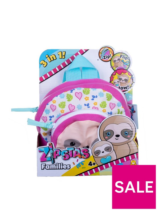 stillFront image of zipstas-families-3-in-1-reversible-girls-mini-backpack-to-sloth-soft-toy-with-baby