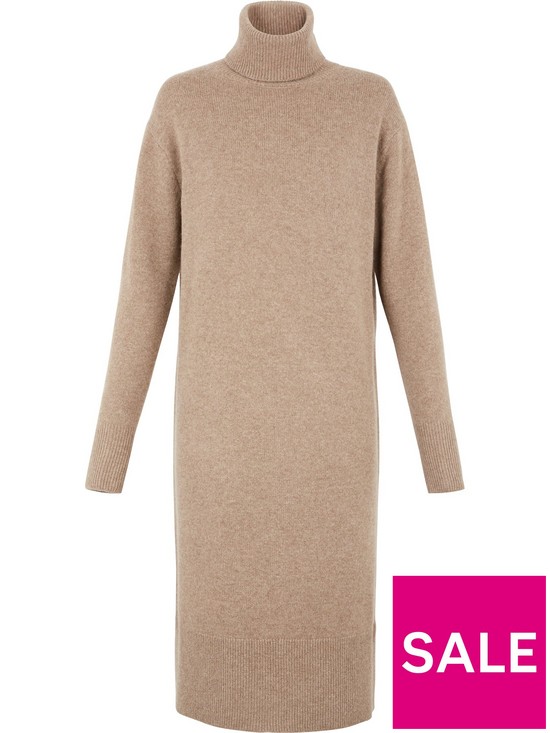 back image of joseph-high-neck-pure-cashmere-dress-taupe