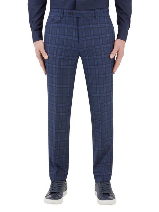 front image of skopes-angus-slim-fit-bold-check-lyfcycle-trouser-navy-check