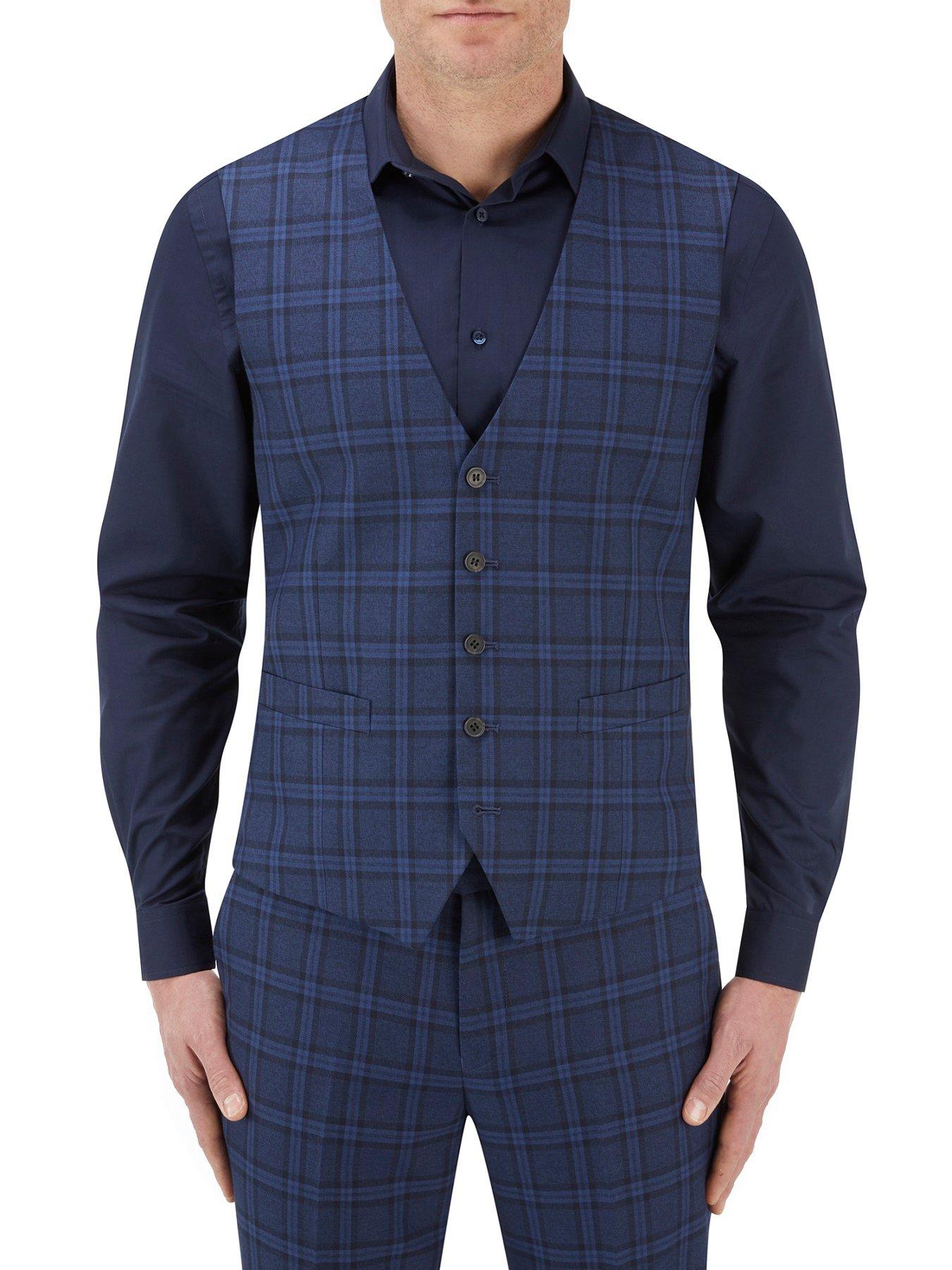 Suits & Blazers Angus 5 Button Bold Check lyfcycle Waistcoat - Navy Check
