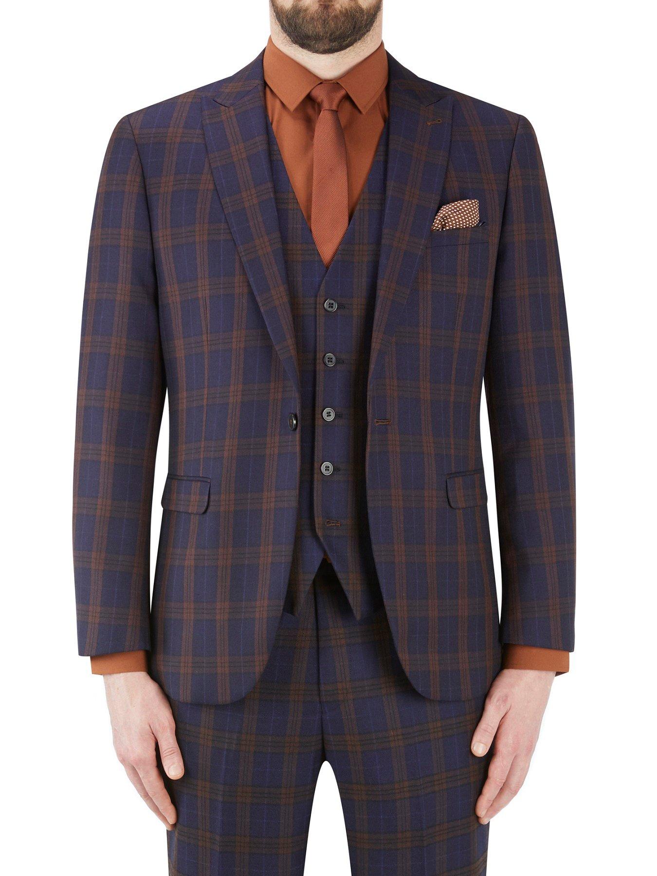 Ramsay Tailored Fit Bold Check Jacket - Navy/Rust