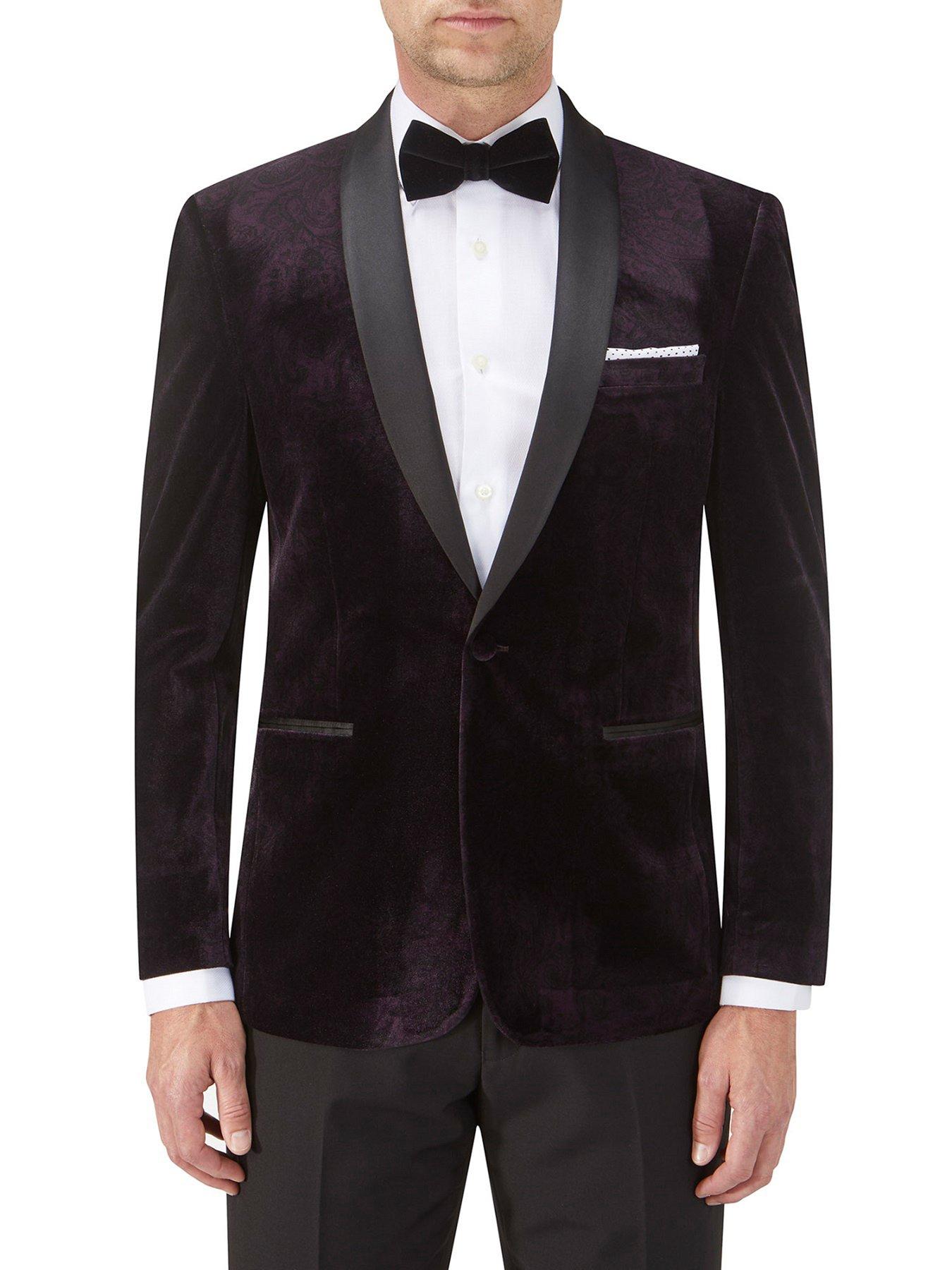 Skopes Garrix Tailored Fit Velvet Tuxedo Jacket - Navy | very.co.uk