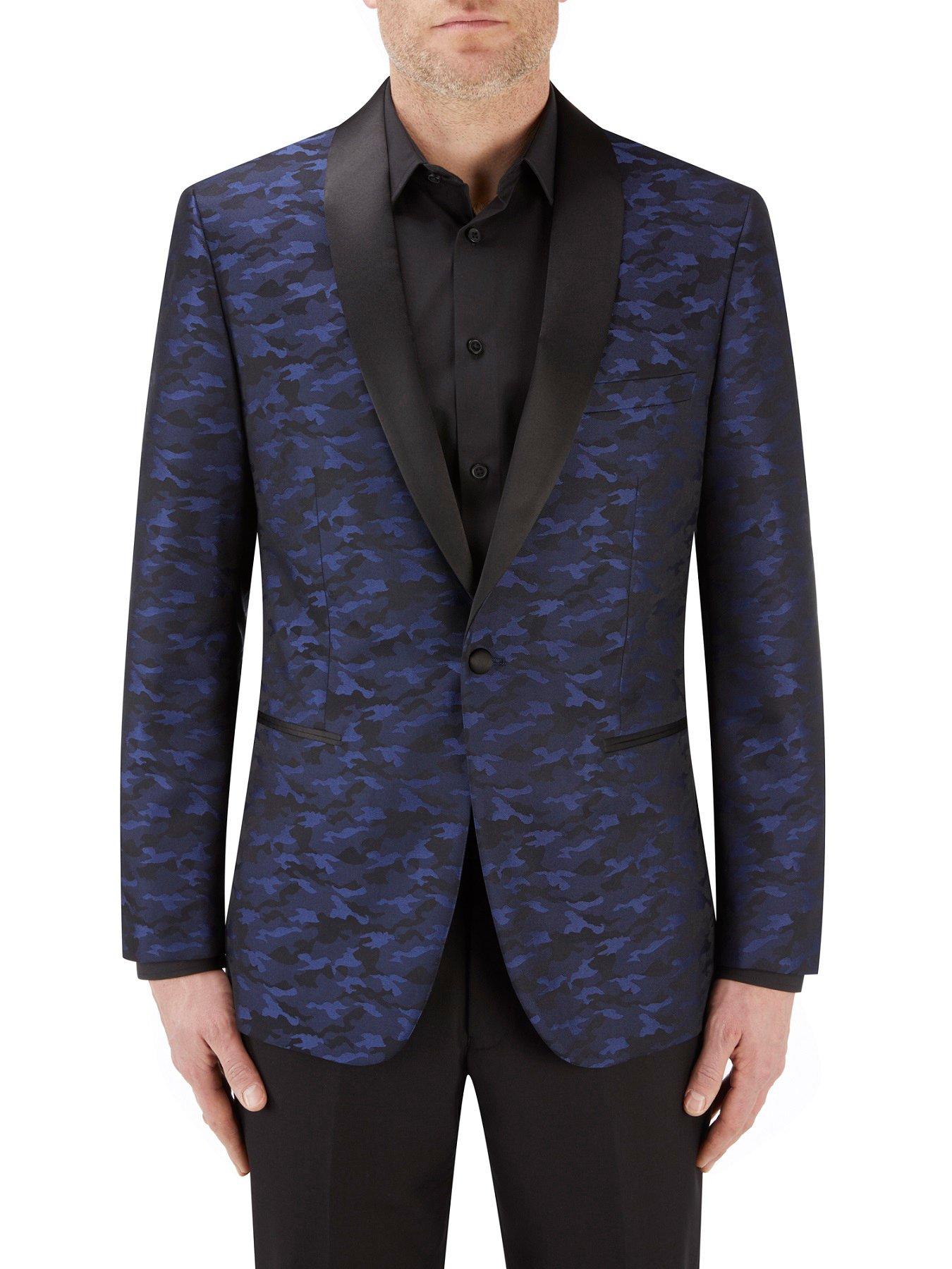 Men Harris Tailored Fit Contrast Lapel Tuxedo Jacket - Navy