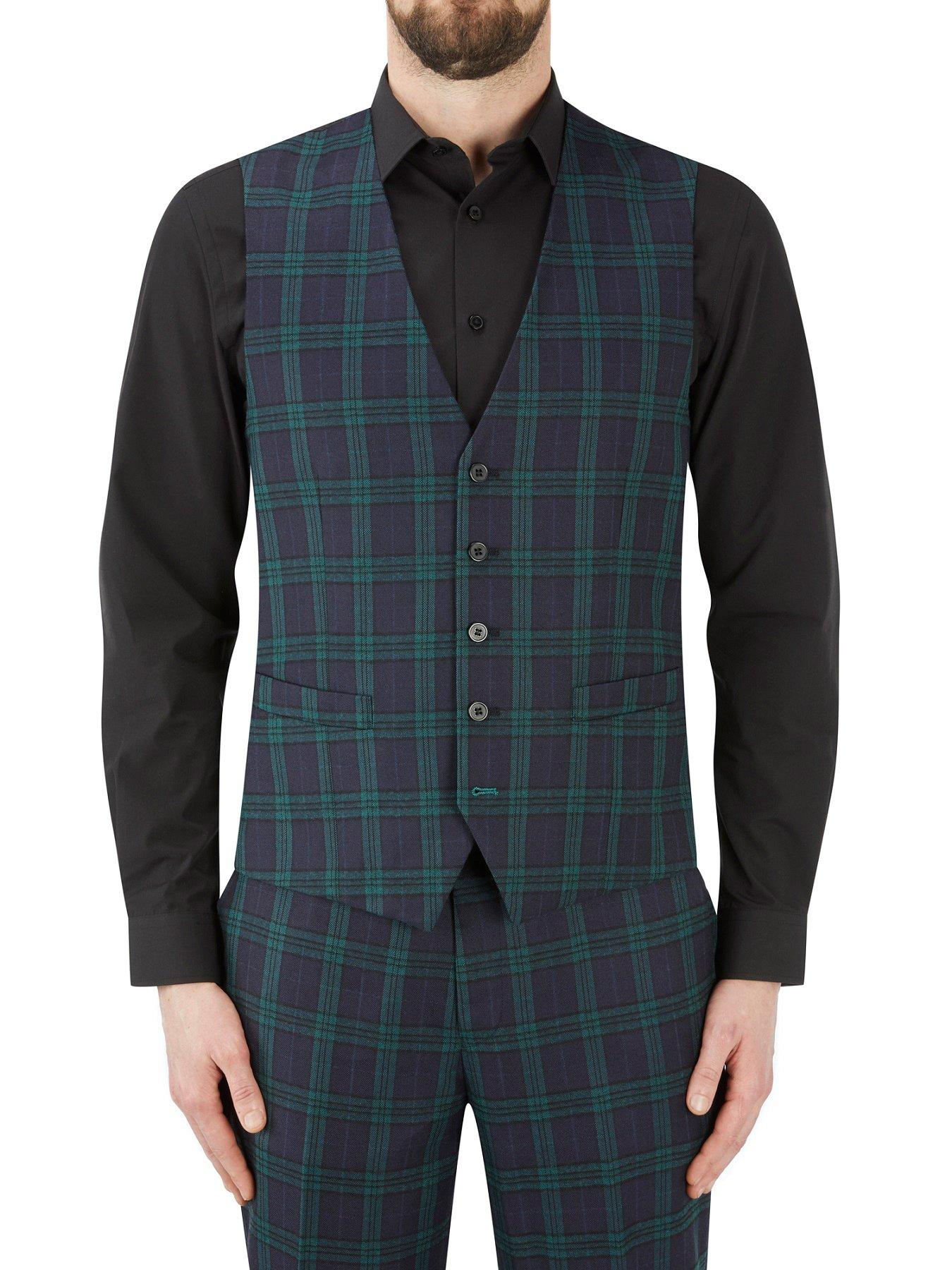  Ramsay 5 Button Bold Check Waistcoat - Green