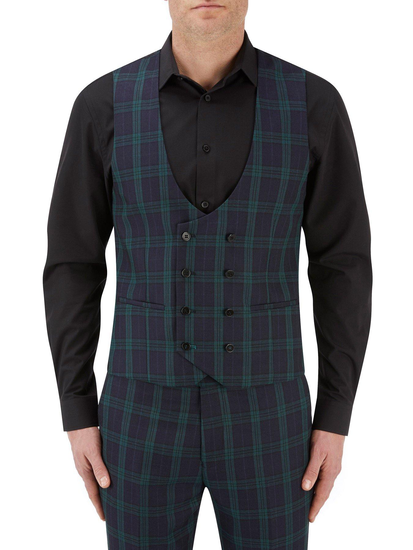 Suits & Blazers Ramsay Double Breasted Bold Check Waistcoat - Green
