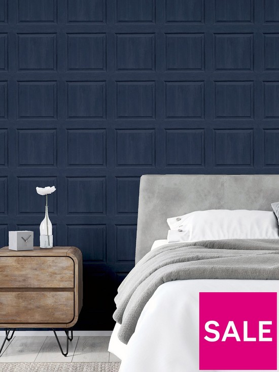 front image of arthouse-washed-wood-panel-navy-wallpaper