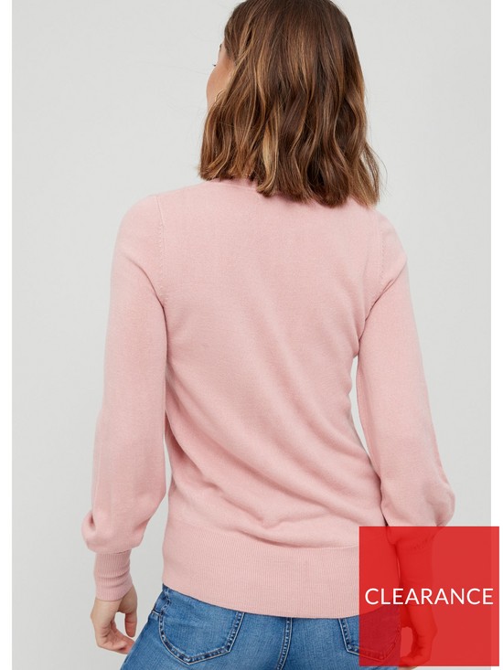 stillFront image of v-by-very-knitted-super-soft-v-neck-deep-rib-hem-jumper-pink