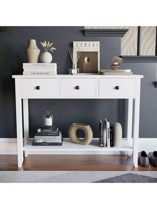 collection image of vida-designs-windsor-3-drawer-console-table