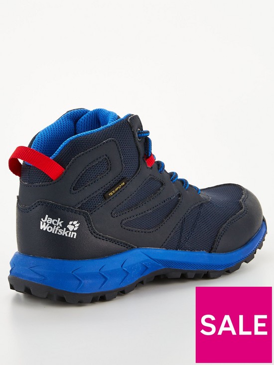 stillFront image of jack-wolfskin-kids-woodland-waterproof-mid-hiking-boots-bluered