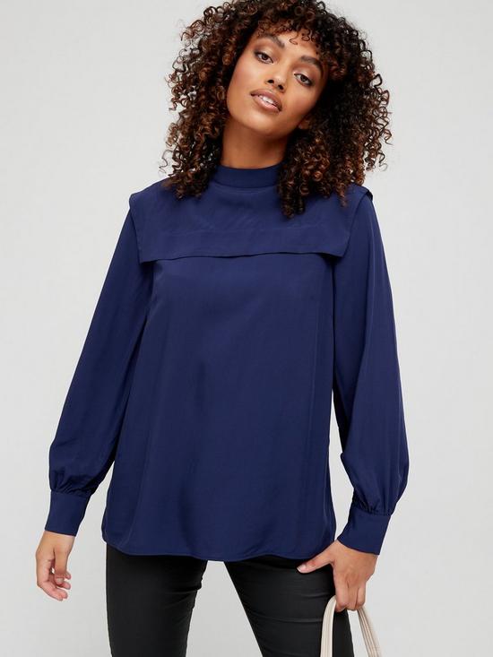 front image of v-by-very-square-bib-detail-blouse-navy