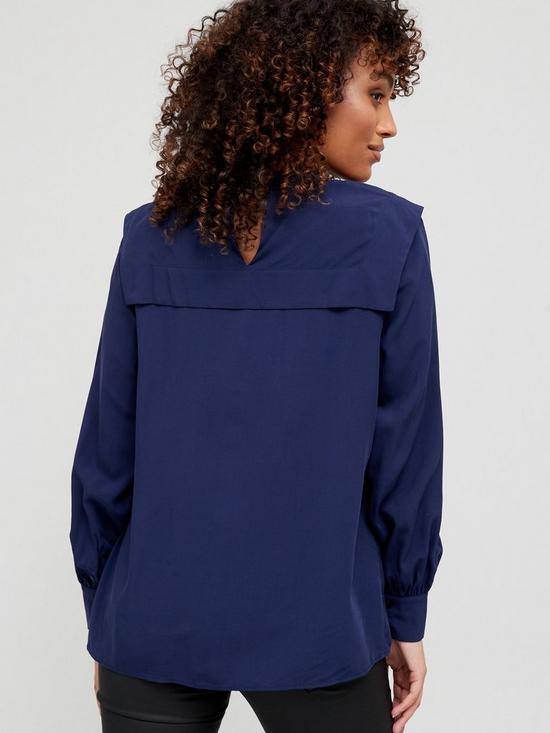 stillFront image of v-by-very-square-bib-detail-blouse-navy