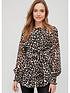  image of v-by-very-tie-waist-georgette-blouse-animal-print
