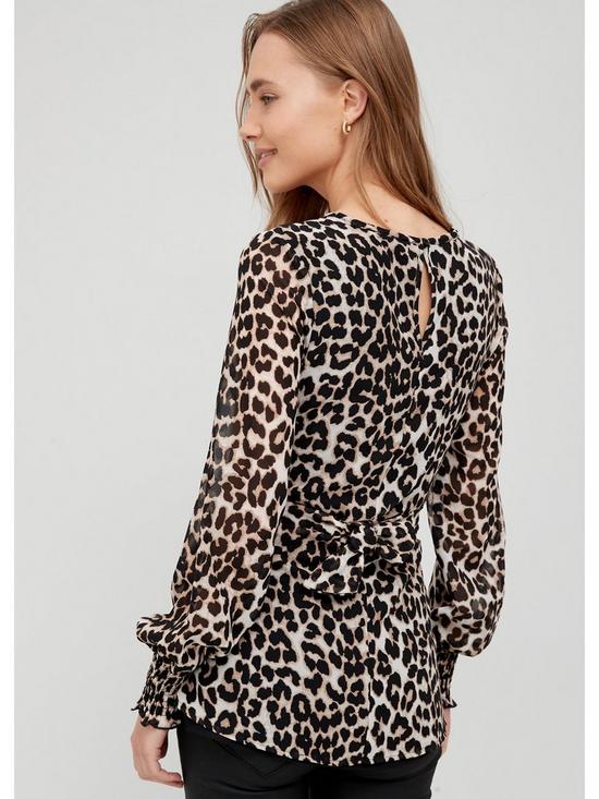 stillFront image of v-by-very-tie-waist-georgette-blouse-animal-print