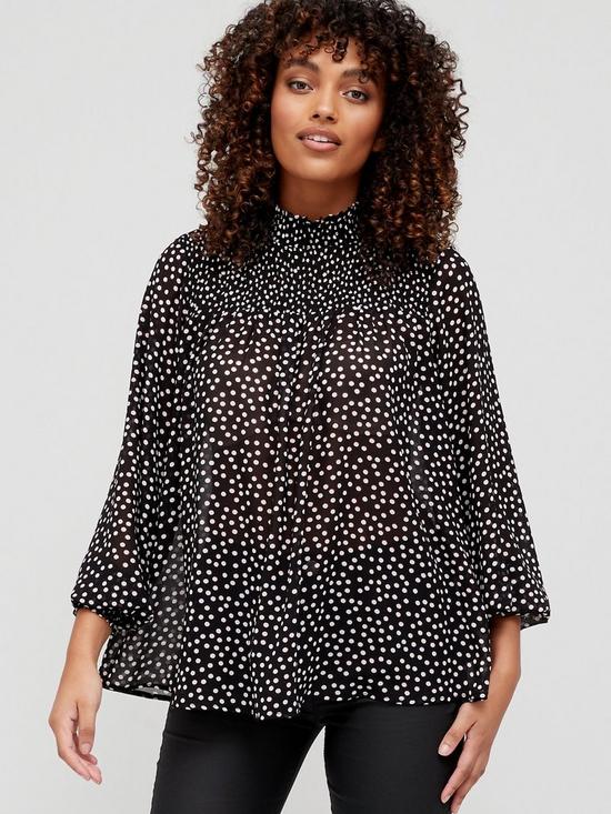 front image of v-by-very-shirred-neck-blouson-sleeve-blouse-print