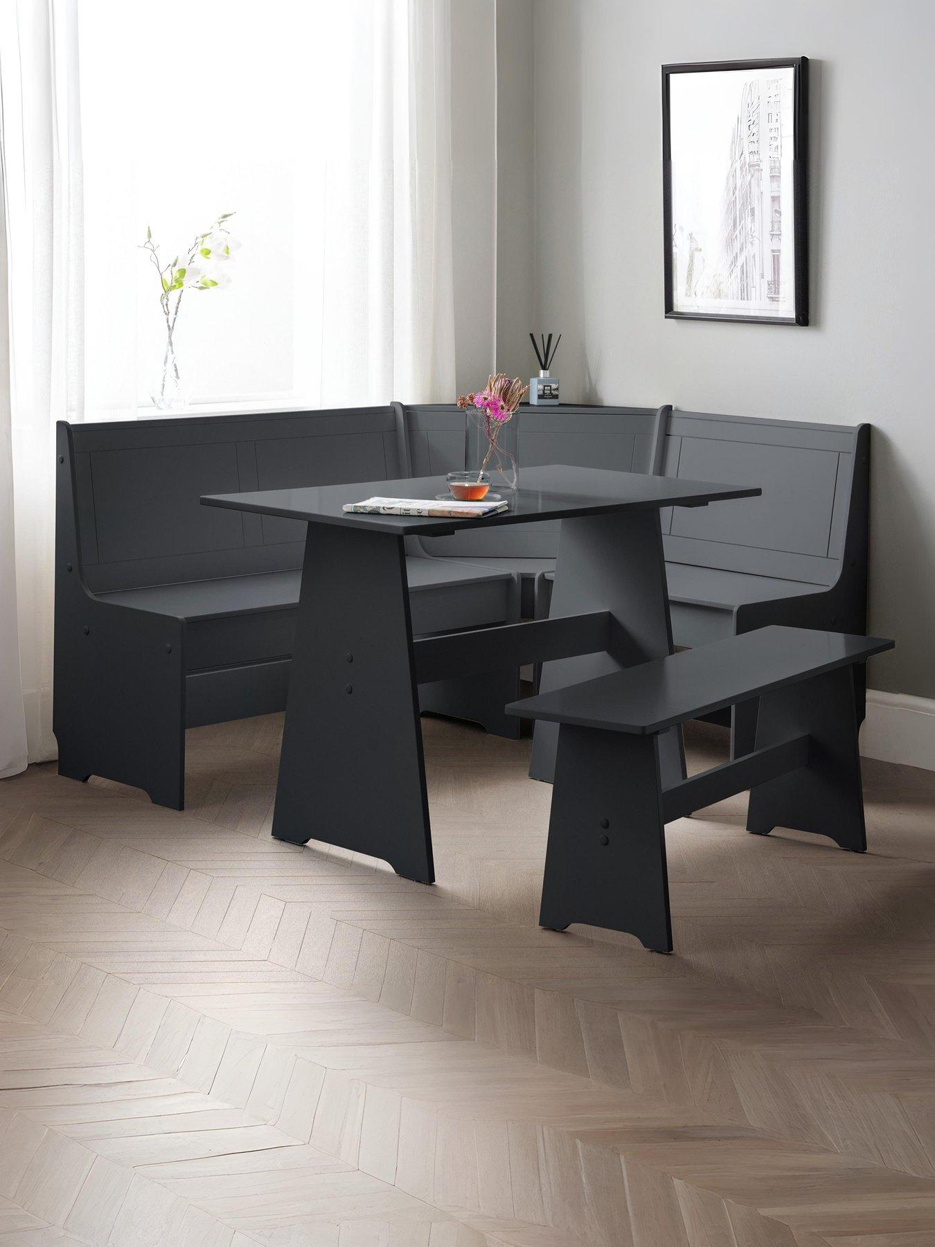 undefined Newport 109 cm Dining Table + Bench and Corner Storage Bench - Anthracite