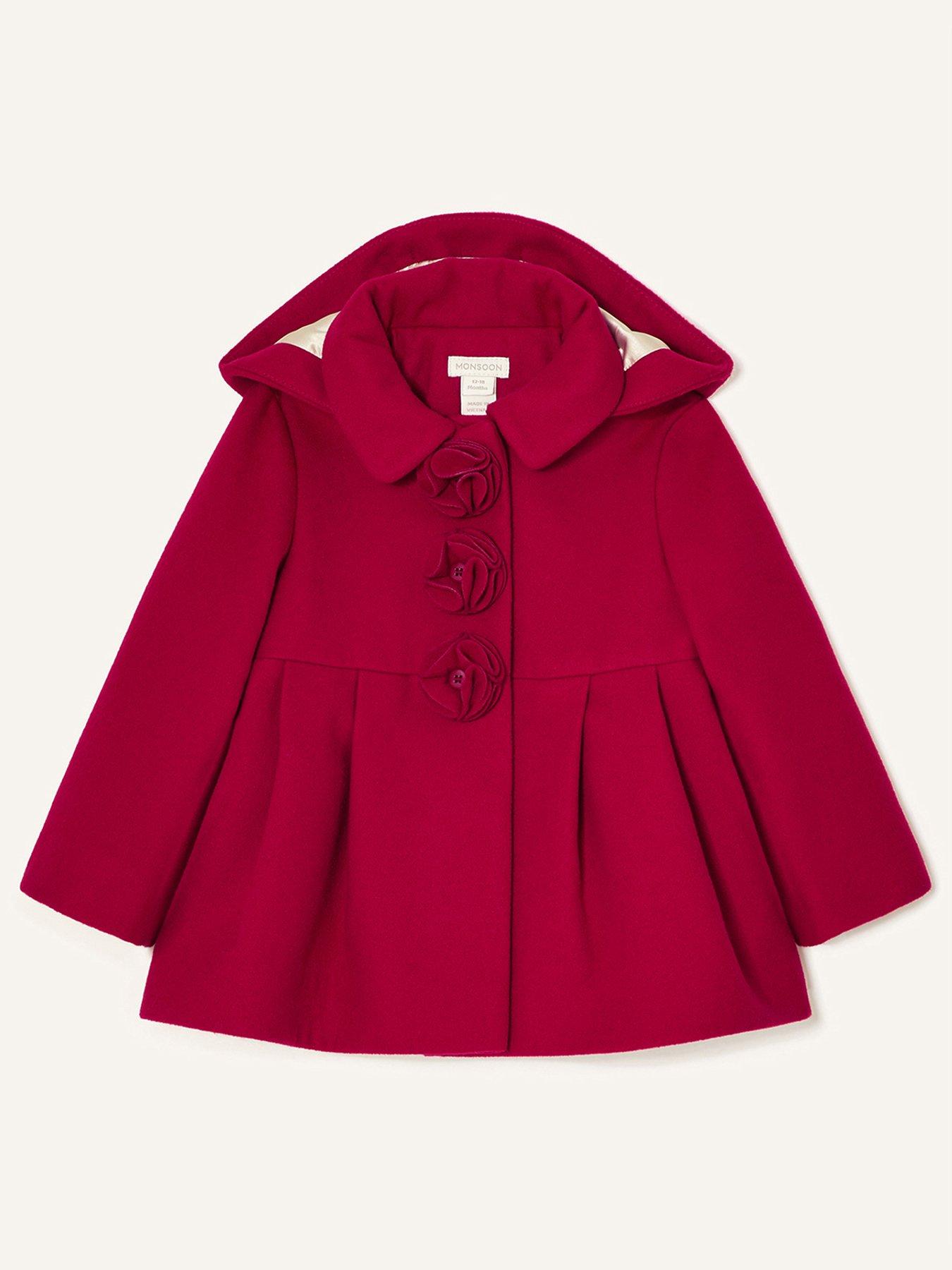  Baby Girls Corsage Button Swing Coat With Hood - Red