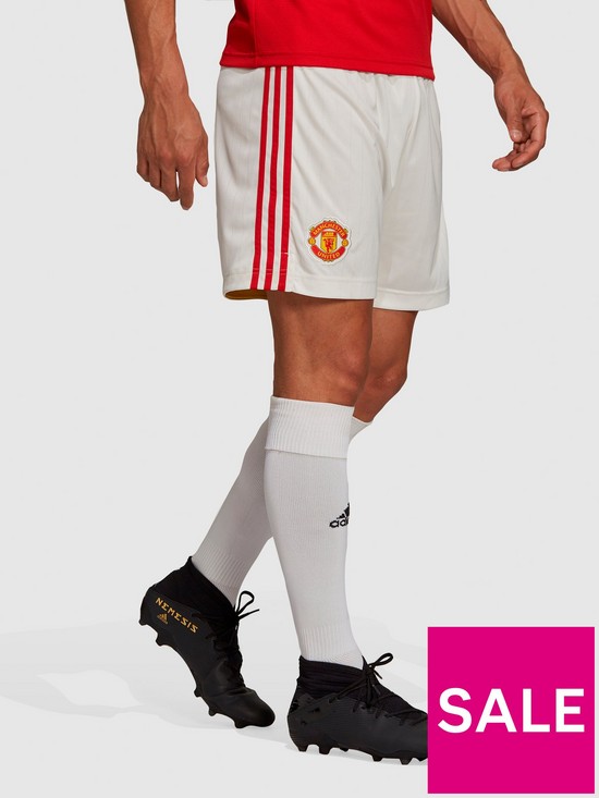 front image of adidas-manchester-united-mens-2122-home-shorts-white